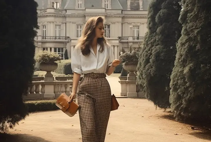 To nail old money style, try matching a plaid blazer with a light blue button-down and wide-leg pants